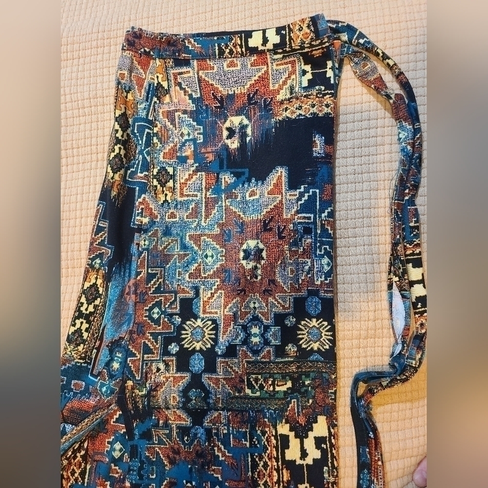 EARTHBOUND Maxi Skirt in Navy Blue with Rust and Cream Geometric Print